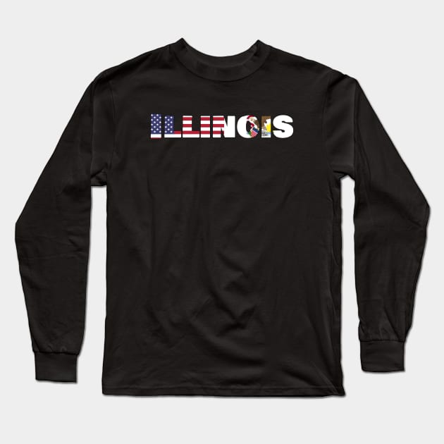 Illinois State Flag/America Flag Logo Long Sleeve T-Shirt by ElevenGraphics